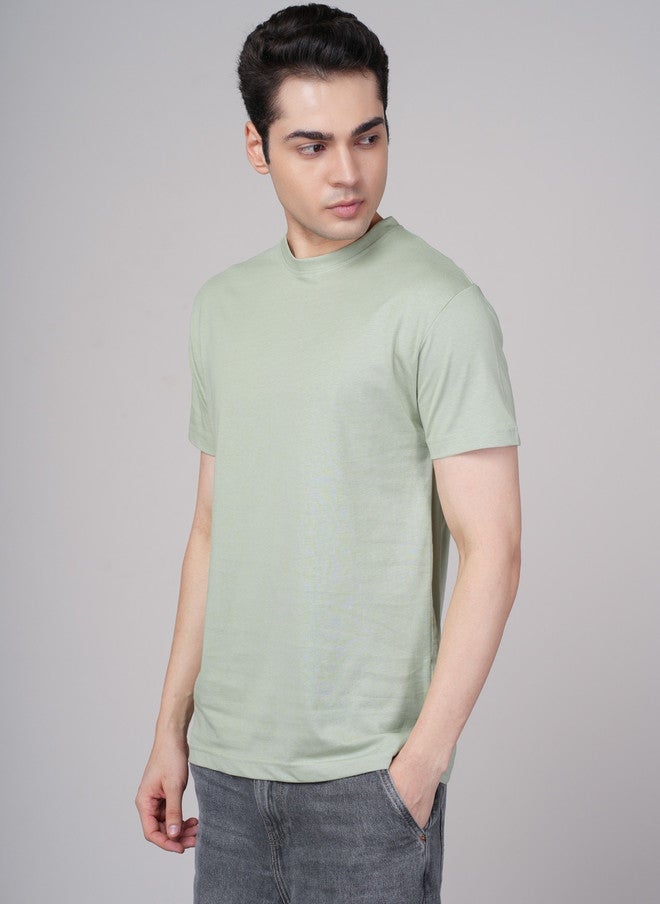 OUTLAWS Men's Solid Green T-shirt with Round Neck and Short Sleeves - Image 4