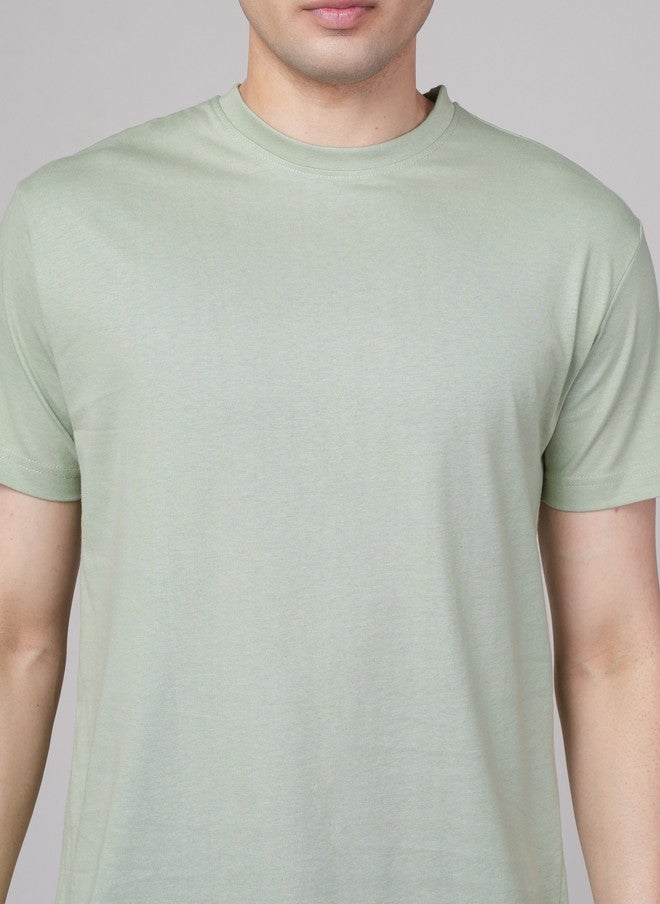 OUTLAWS Men's Solid Green T-shirt with Round Neck and Short Sleeves - Image 2