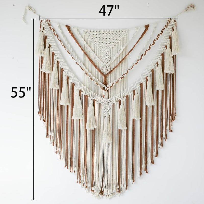 Jakalin Light precision processed material Macrame Wall Hanging Large Brown Macrame Wall Decor Boho Panels Handmade Yarn Wall Art Living Room Bedroom Home Decor55 Lx 47" W Multi item matching - Image 5