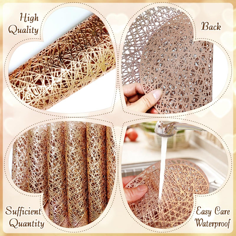 Kidum 12 Sets Rose Gold Valentines Day Placemats Heart, Placemats and Matching Coaster Valentines Day Decorations Metallic Pressed Vinyl Table Mat for Wedding Anniversary Party (Rose Gold) - Image 3