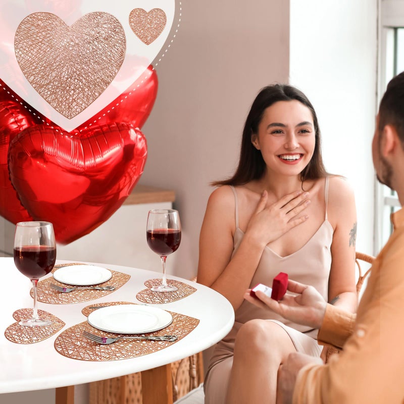 Kidum 12 Sets Rose Gold Valentines Day Placemats Heart, Placemats and Matching Coaster Valentines Day Decorations Metallic Pressed Vinyl Table Mat for Wedding Anniversary Party (Rose Gold) - Image 5