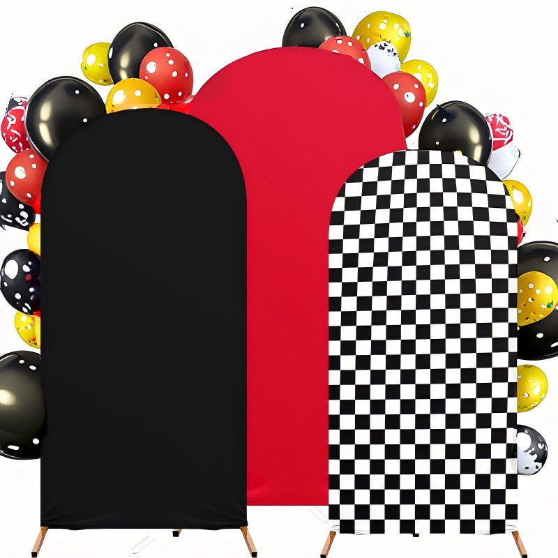 DEYIXUN Arch Backdrop Cover Set of 3 4FT5FT6FT Spandex Stretchy Monster Truck Racing Theme Backdrops for Kids Birthday WeddingParty Decorations RedBlackCheckered - Image 2
