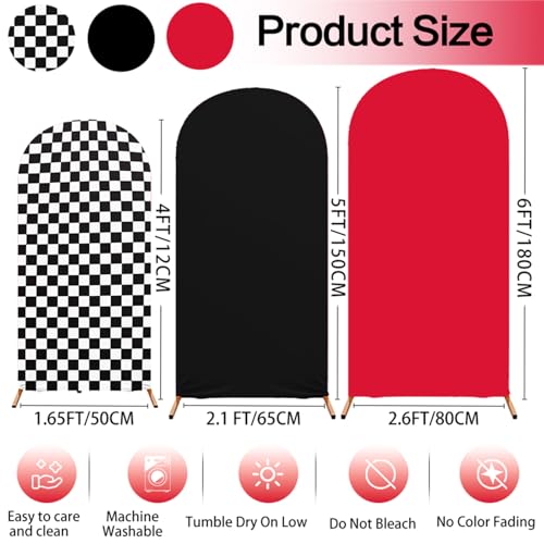 DEYIXUN Arch Backdrop Cover Set of 3 4FT5FT6FT Spandex Stretchy Monster Truck Racing Theme Backdrops for Kids Birthday WeddingParty Decorations RedBlackCheckered - Image 3