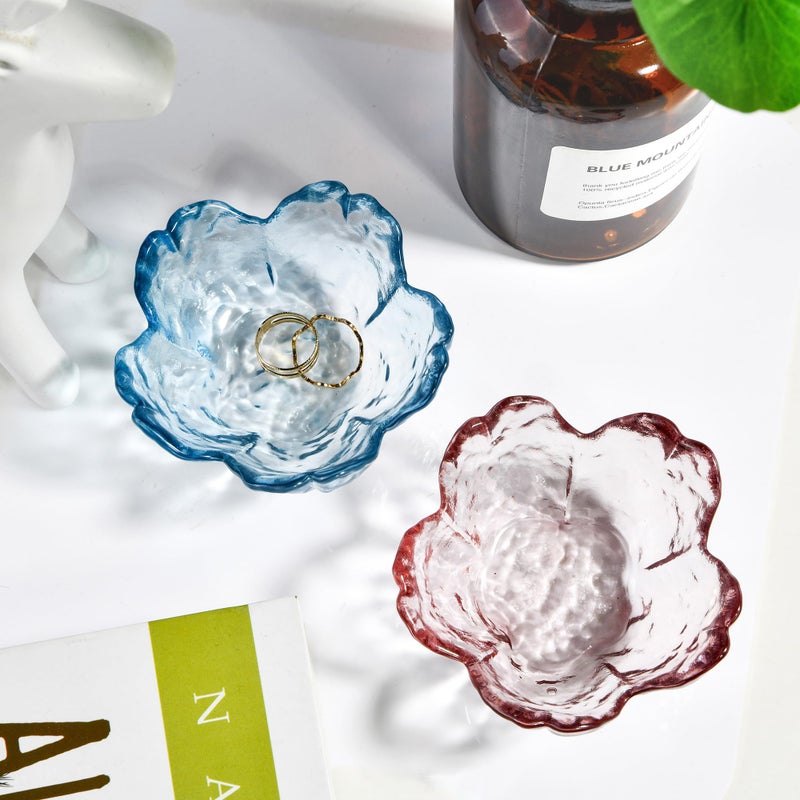 QIANCHANG Blue Glass Ring Holder Dish, Cherry Blossom Decor Jewelry Trinket Tray, Rings Earrings Keys Storage Organizer Bowl - Image 5