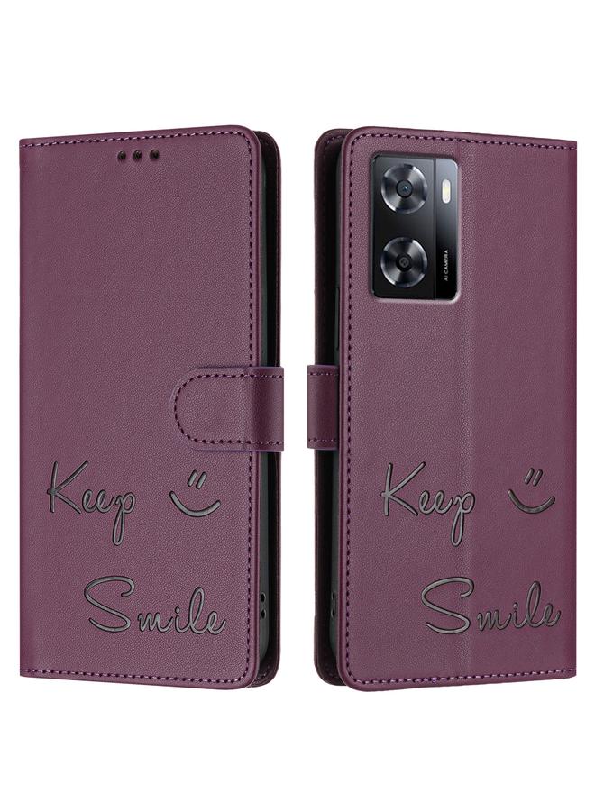 اس-توب جراب لهاتف OPPO A57 4G / A57s 4G / A57e 4G جراب هاتف جلدي بنقش ابتسامة بتقنية RFID - Image 3