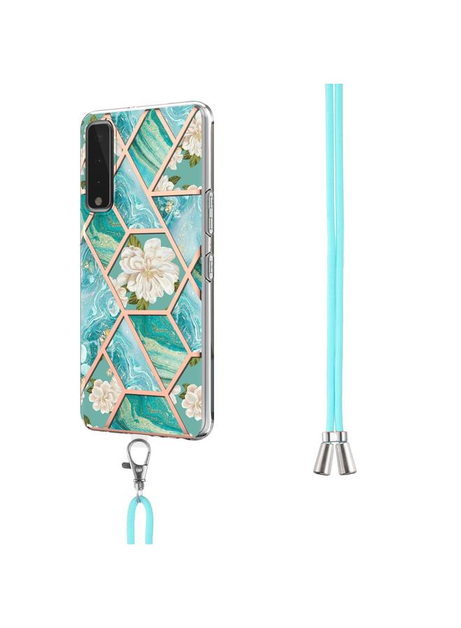 اس-توب جراب لهاتف LG Stylo 7 5G، مصنوع من مادة TPU المقاومة للصدمات، بتصميم زهور رخامية مطلية بالكهرباء، مع حبل تعليق - Image 3