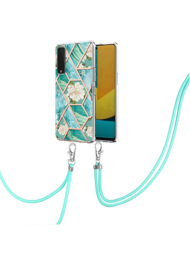 اس-توب جراب لهاتف LG Stylo 7 5G، مصنوع من مادة TPU المقاومة للصدمات، بتصميم زهور رخامية مطلية بالكهرباء، مع حبل تعليق - Image 2