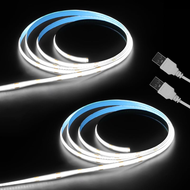 Aclorol أضواء شريط LED COB Aclorol 5V باردة بيضاء 6000K 3FT شريط ضوء LED عالي الكثافة والسطوع للإضاءة تحت الخزائن لغرفة النوم وإطار السرير ومطبخ وإضاءة خزانة جانبية مشروع 320LEDs/M (عبوة 2)  - Image 1