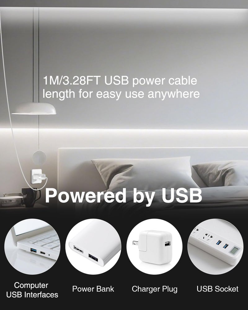 Aclorol أضواء شريط LED COB Aclorol 5V باردة بيضاء 6000K 3FT شريط ضوء LED عالي الكثافة والسطوع للإضاءة تحت الخزائن لغرفة النوم وإطار السرير ومطبخ وإضاءة خزانة جانبية مشروع 320LEDs/M (عبوة 2)  - Image 3