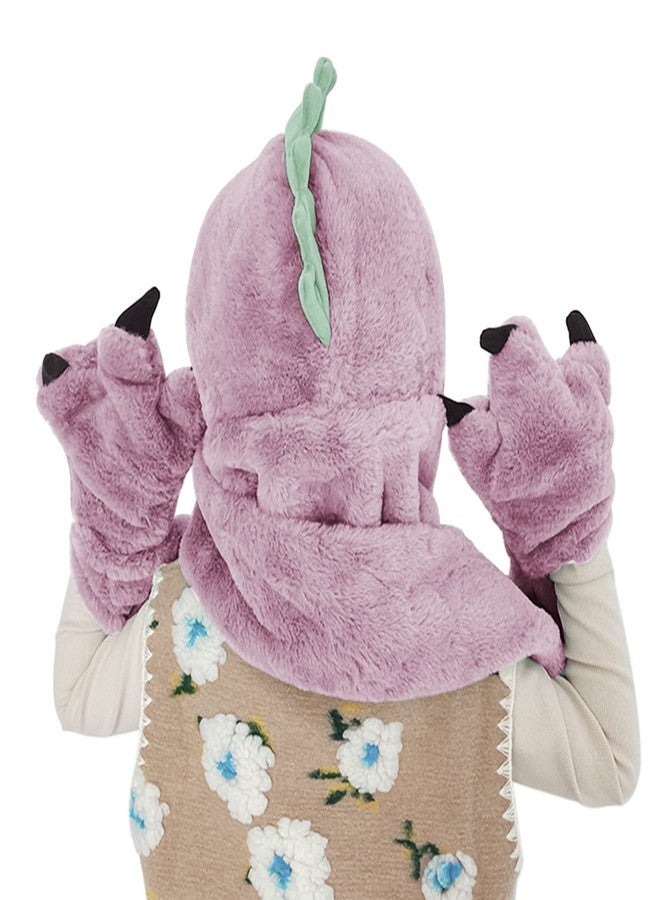 RUIXIA Toddler Kids Cartoon Dinosaur Fleece Plush Hat Gloves Scarf 3 in 1 Set Girls Boys Winter Cute Warm Long Hoodie Earflap Hat - Image 5