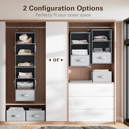 Pipishell 6-Shelf Hanging Closet Organizer, Hanging Shelves with 2 Separable 3-Tier Shelves, Closet Shelves Organizer with 3 Removable Drawers for Wardrobe, Nursery, Baby Clothes Organizer, Gray - Image 3