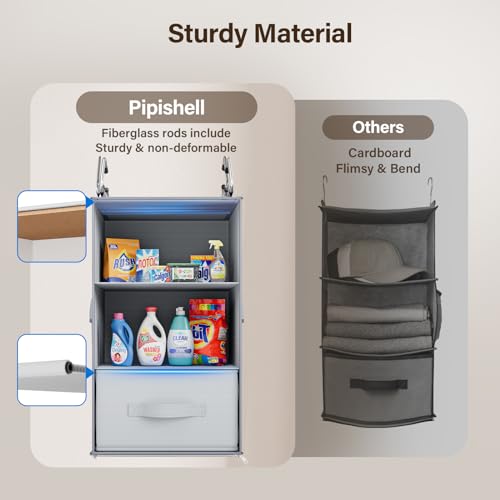 Pipishell 6-Shelf Hanging Closet Organizer, Hanging Shelves with 2 Separable 3-Tier Shelves, Closet Shelves Organizer with 3 Removable Drawers for Wardrobe, Nursery, Baby Clothes Organizer, Gray - Image 4