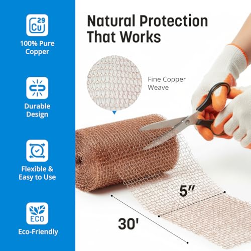 Coldbreak Copper Mesh Rodent Control – 5" x 30' Rustproof Copper Wool Roll for Wall Hole Filler, Rodent Control, Bat & Snail Blocker – Perfect for Hole Sealing, Gardening & Water Pipe Openings - Image 2