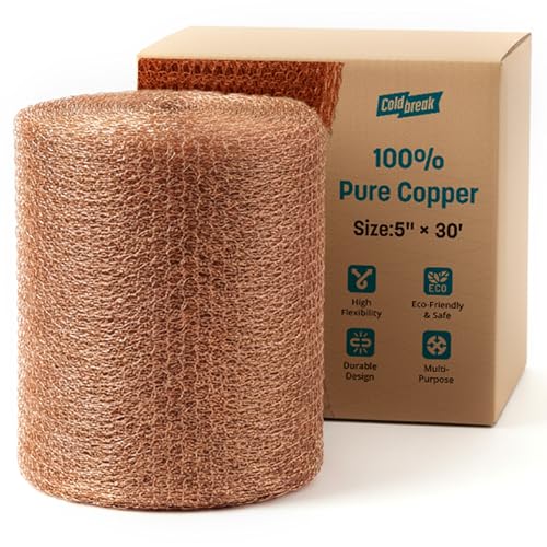 Coldbreak Copper Mesh Rodent Control – 5" x 30' Rustproof Copper Wool Roll for Wall Hole Filler, Rodent Control, Bat & Snail Blocker – Perfect for Hole Sealing, Gardening & Water Pipe Openings - Image 1