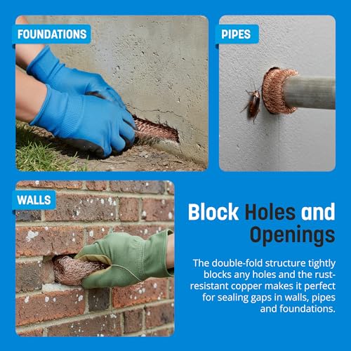 Coldbreak Copper Mesh Rodent Control – 5" x 30' Rustproof Copper Wool Roll for Wall Hole Filler, Rodent Control, Bat & Snail Blocker – Perfect for Hole Sealing, Gardening & Water Pipe Openings - Image 3