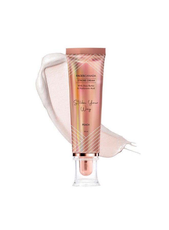 فاسيسكانادا FACES CANADA كريم ستروب - الخوخ، 30 جرام | برايمر + هايلايتر + مرطب | زبدة الشيا وحمض الهيالورونيك | ترطيب مكثف | بشرة ندية مشرقة خالية من العيوب | قاعدة مكياج مضيئة ومتوهجة - Image 1