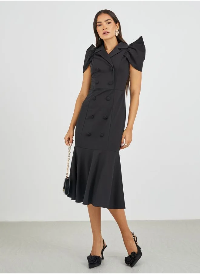 ستايلي Styli Solid Short Sleeves Mermaid Hem Midi Dress