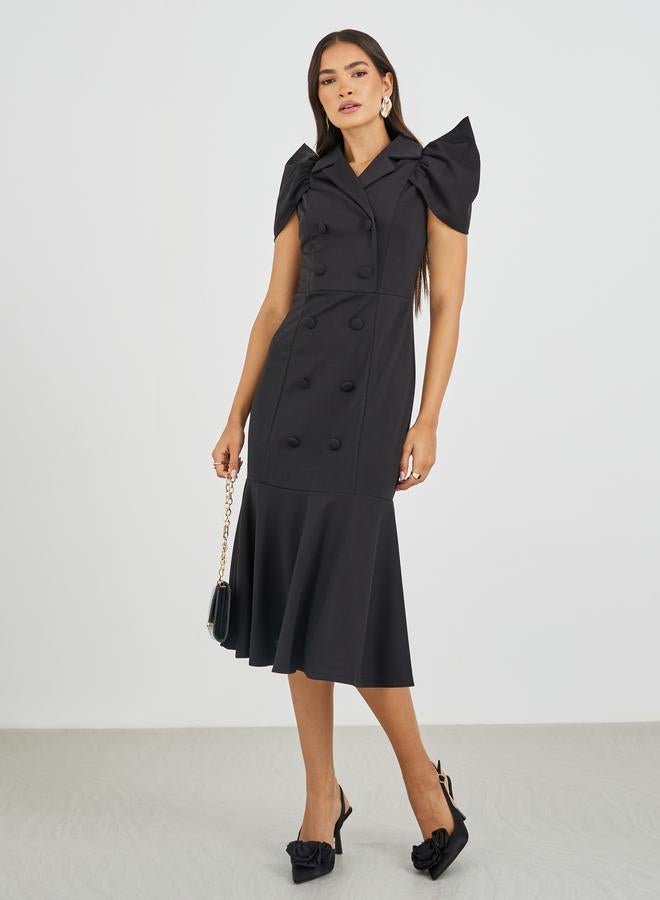 Styli Solid Short Sleeves Mermaid Hem Midi Dress - Image 1