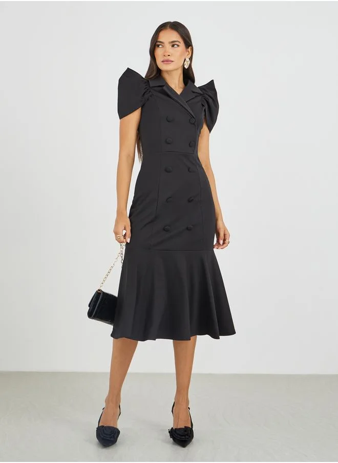 ستايلي Styli Solid Short Sleeves Mermaid Hem Midi Dress