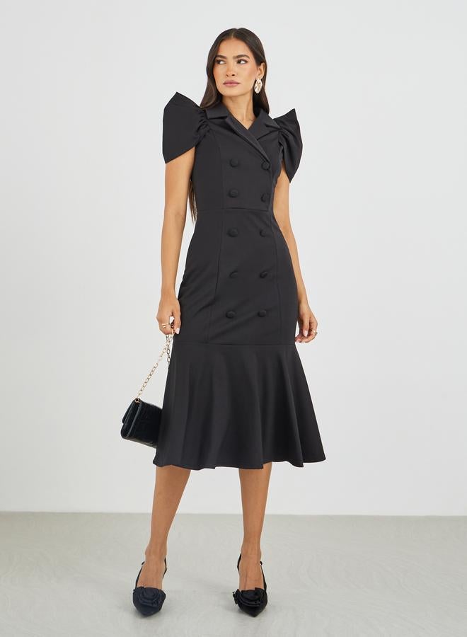 Styli Solid Short Sleeves Mermaid Hem Midi Dress - Image 2