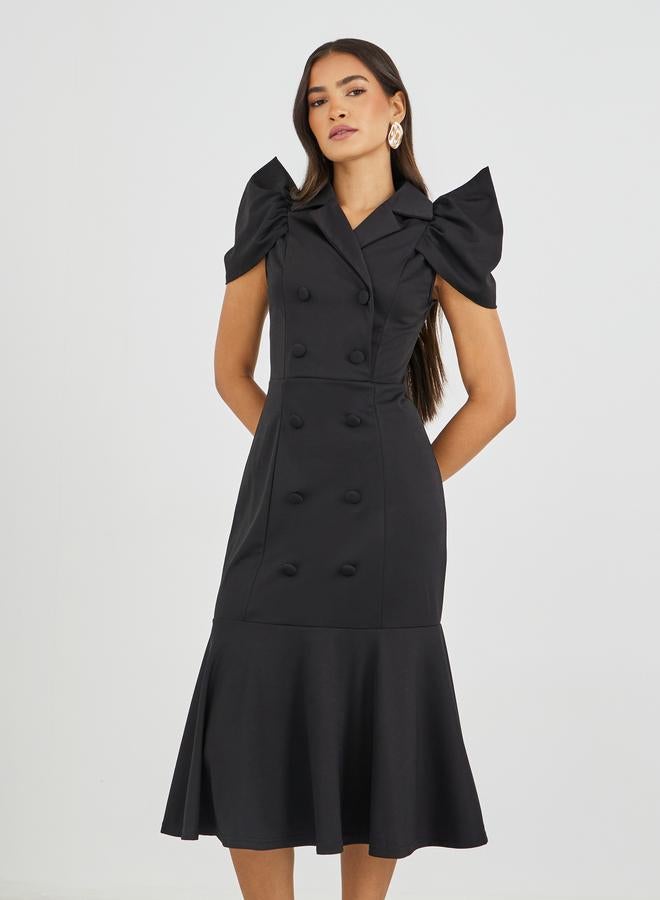 Styli Solid Short Sleeves Mermaid Hem Midi Dress - Image 3