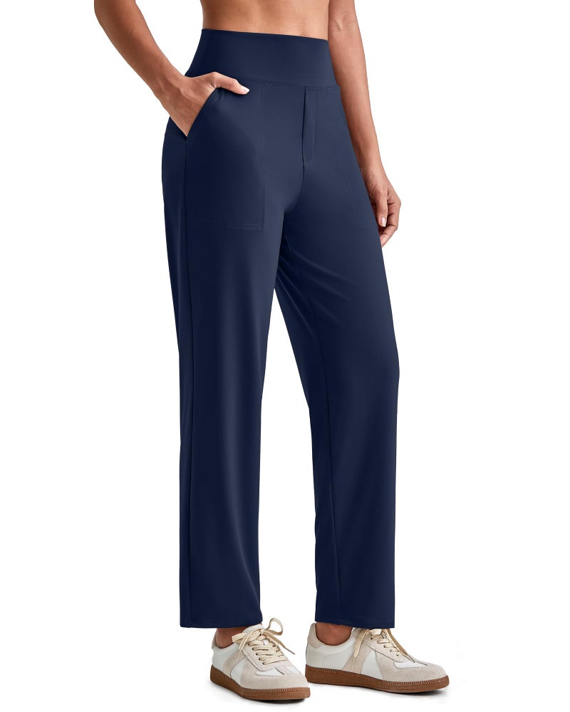 G4Free Straight Leg Yoga Pants for Women Trousers Style Business Casual Dressy Golf Pant Ankle Office Work Slack with Pockets(Dark Navy,M,24.5") - Image 1