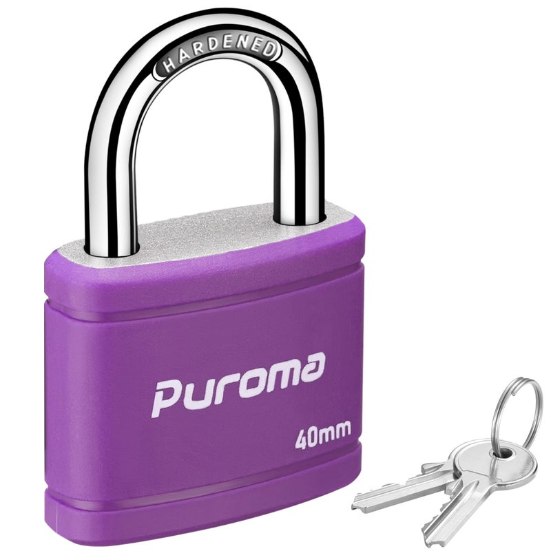 Puroma Keyed Padlock with 2 Keys Alike, 7/8 Inch Locker Lock 40mm Heavy-Duty Locks for Gate Fence Hasp Cabinet Toolbox School Gym Locker (Purple) - Image 1