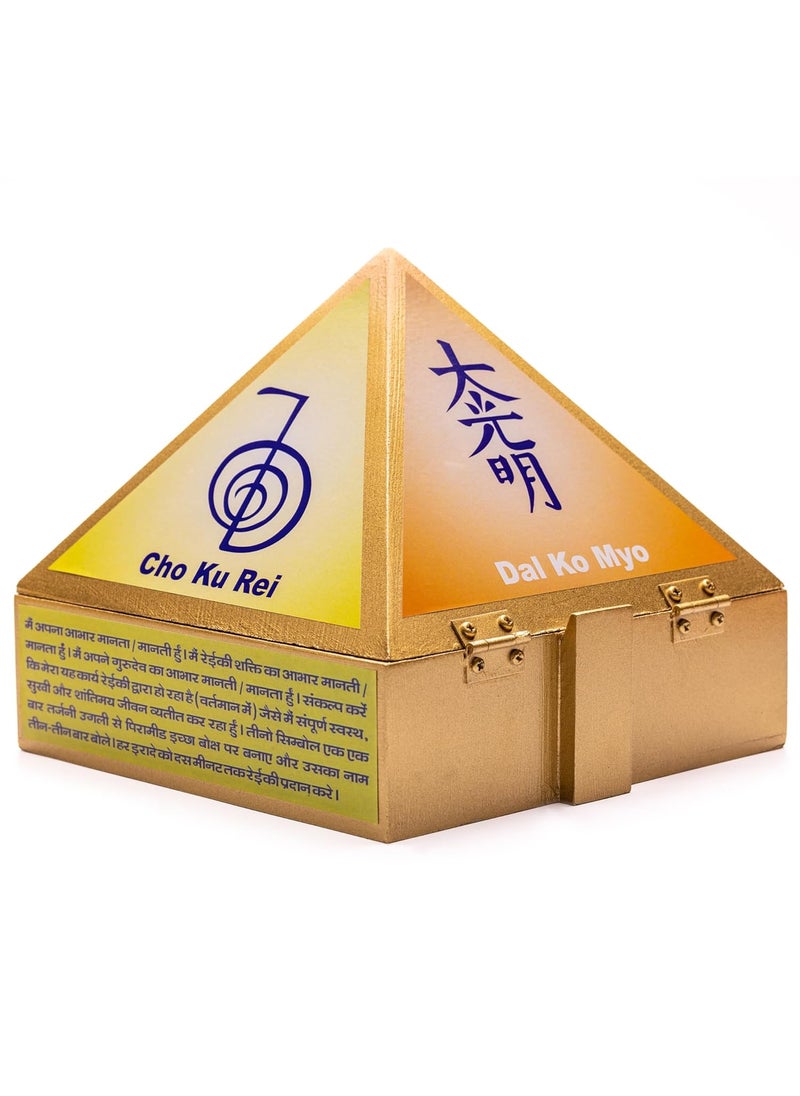 Plus Value Plus Value Feng Shui Reiki Symbol Wooden Wish Box Cash Box Pyramid for Positive Energy 6 Inch  - Image 5