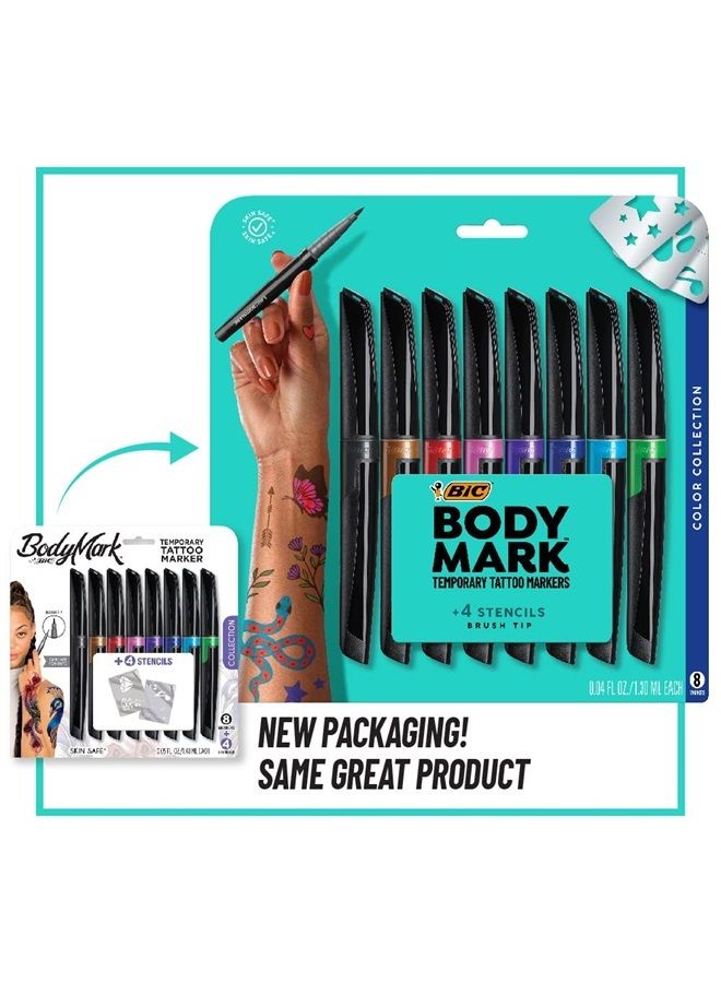 Bic BodyMark Temporary Tattoo Markers for Skin (MTBP81-AST), Color Collection, Flexible Brush Tip, 8-Count Pack of Assorted Colors, Skin-Safe*, Cosmetic Quality - Image 3
