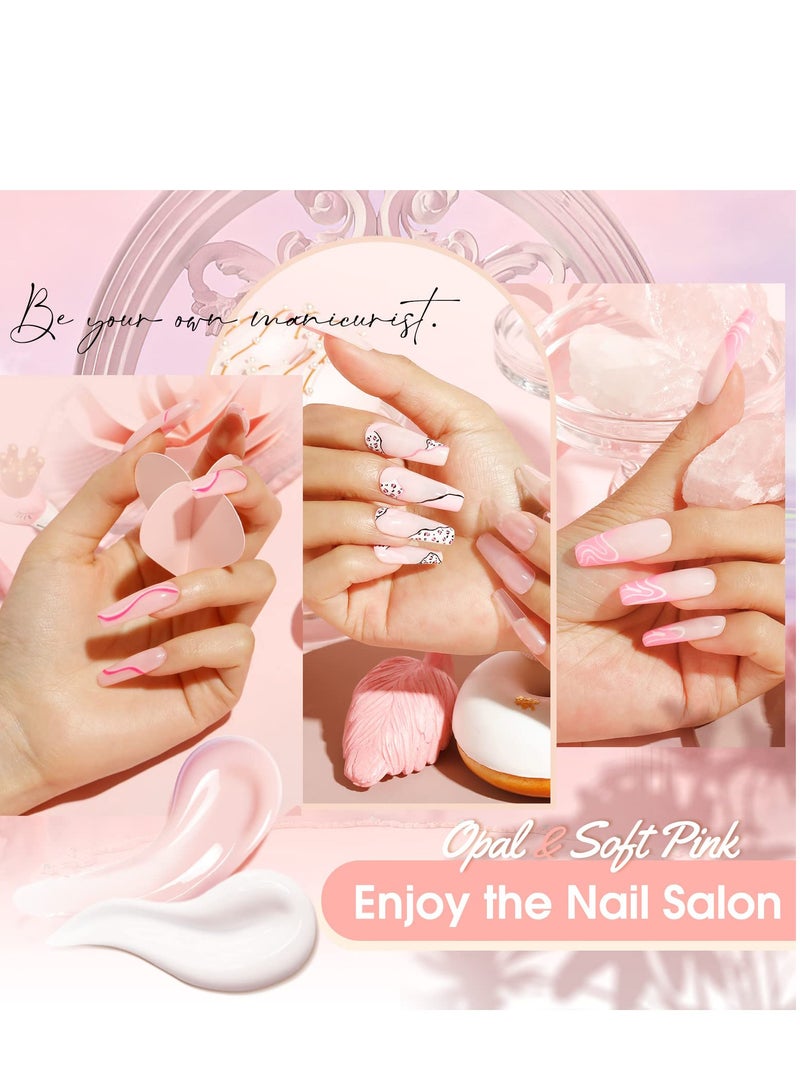 Opal Extension Gel, 2 PCS 60ml Opal Poly Nail Gel kit, Soft Pink Nail Builder for Thin Nails and Growth Gel Overlay Nail Art for Women Home DIY Manicure Need UV Lamp - Image 4