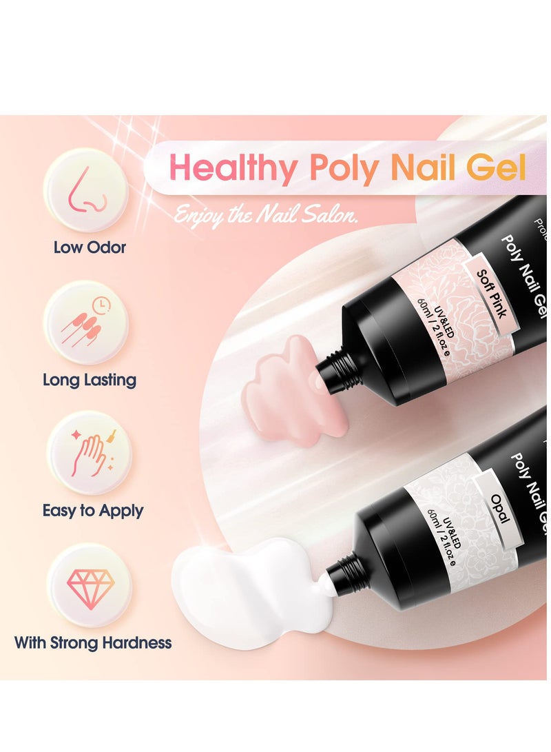 Opal Extension Gel, 2 PCS 60ml Opal Poly Nail Gel kit, Soft Pink Nail Builder for Thin Nails and Growth Gel Overlay Nail Art for Women Home DIY Manicure Need UV Lamp - Image 5