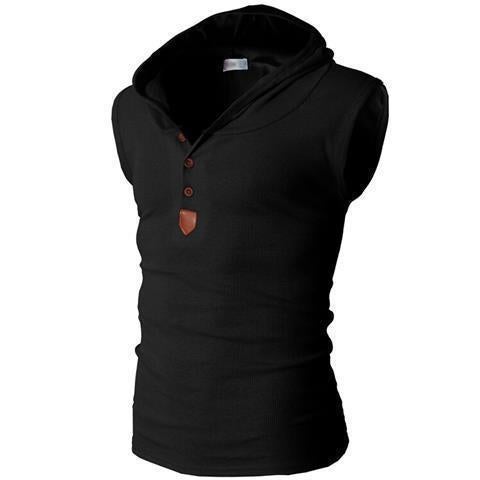Summer Hooded Tank Top Mens Sleeveless Vest 9181 black  - Image 1