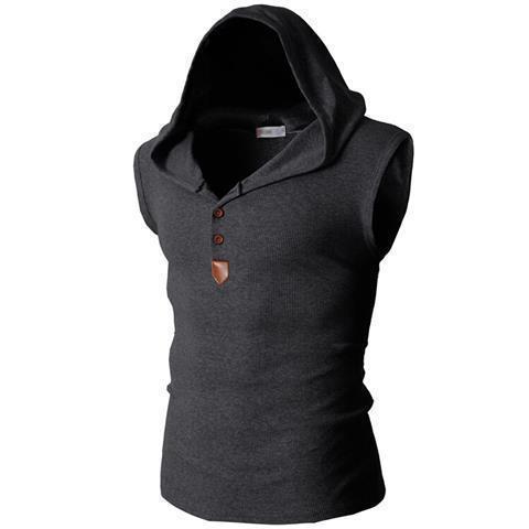 Summer Hooded Tank Top Mens Sleeveless Vest 9181 black  - Image 2