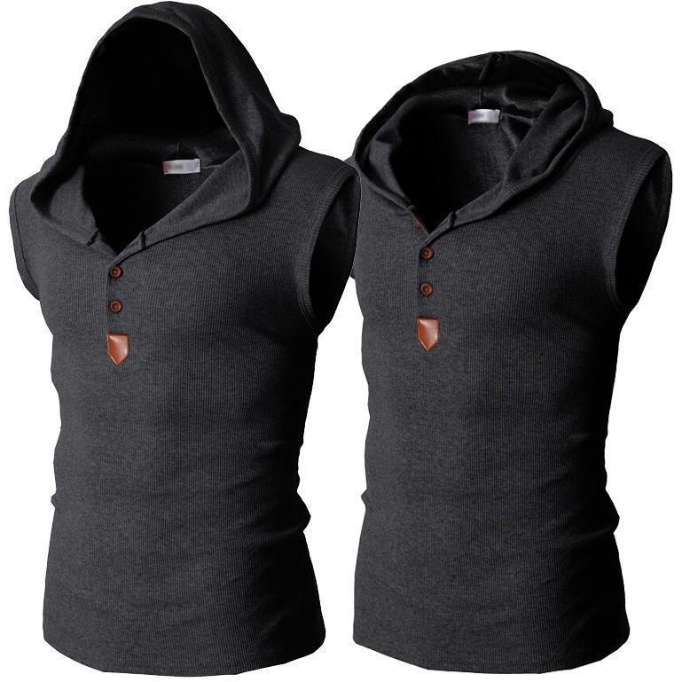 Summer Hooded Tank Top Mens Sleeveless Vest 9181 black  - Image 5