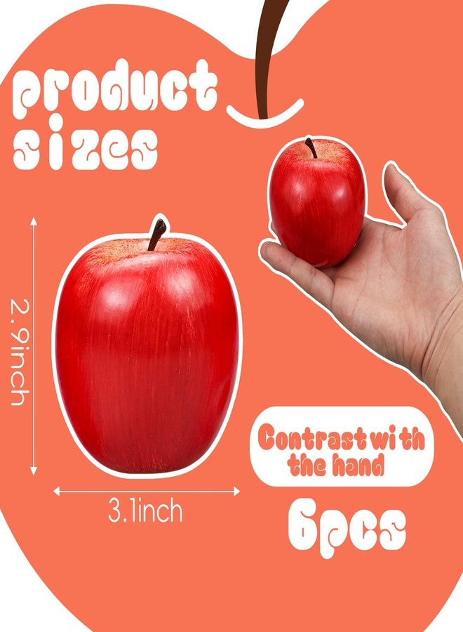 Lorigun Artificial Apples Fake Frutis Apples, Simulation Apples for Home Decoration Lifelike Normal Size Apples Fake Apples for Kichen Party Chirstmas Decor (6 Pcs Red Apple) - Image 2