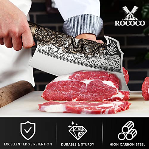 ROCOCO 2lb Dragon Butcher Knife Heavey Duty Cleaver Knife for Meat Bone Cutting 9.5" Cool Big Viking Camping Chopper Cutter with Sheath Birthday Father Mother Christmas Gift Idea Men - Image 4