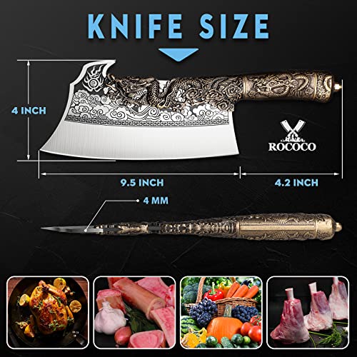 ROCOCO 2lb Dragon Butcher Knife Heavey Duty Cleaver Knife for Meat Bone Cutting 9.5" Cool Big Viking Camping Chopper Cutter with Sheath Birthday Father Mother Christmas Gift Idea Men - Image 2