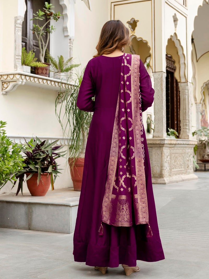 TRENDMALLS Women's Vichitra Silk Anarkali Suit Set with Jacquard Dupatta for Women (G265-Purple-XXL) - Image 2