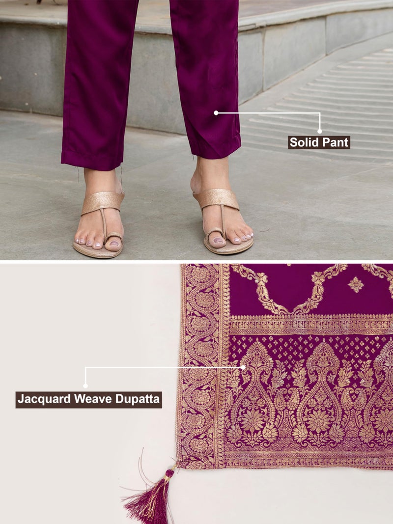 TRENDMALLS Women's Vichitra Silk Anarkali Suit Set with Jacquard Dupatta for Women (G265-Purple-XXL) - Image 5