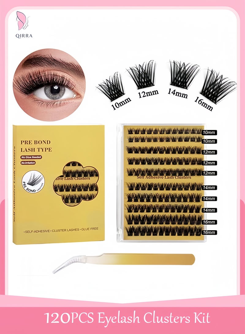 QIRRA Self-Adhesive Eyelash Clusters, Glue-Free Lash Extensions with Tweezer, Reusable DIY Lashes for Beginners, 120PCS - Image 1