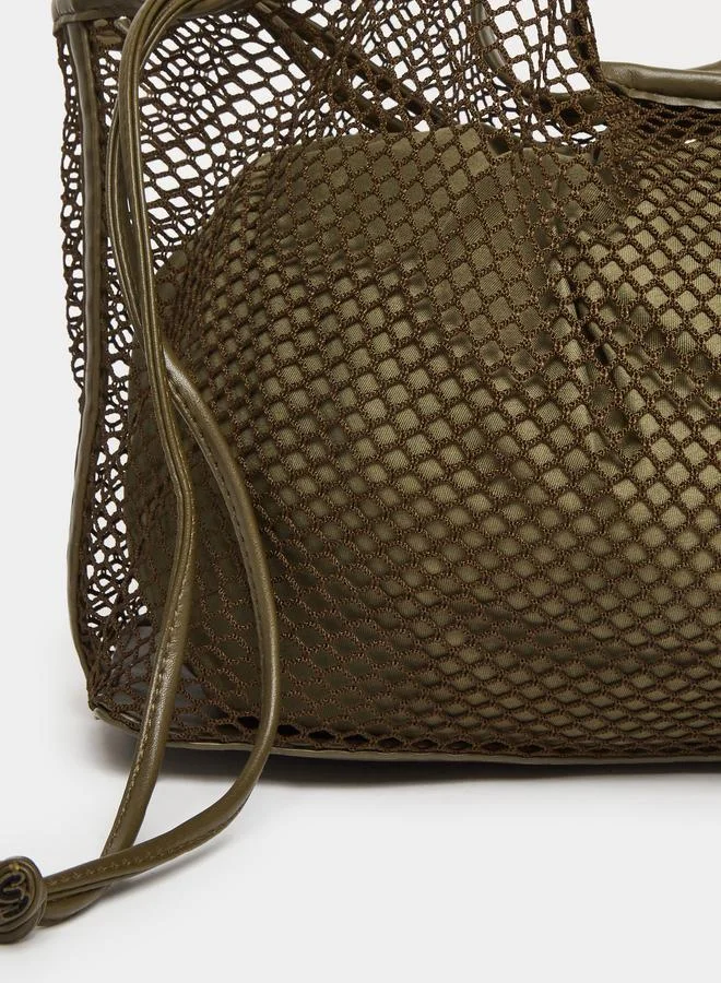 Styli Women Olive Mesh Hobo Bag