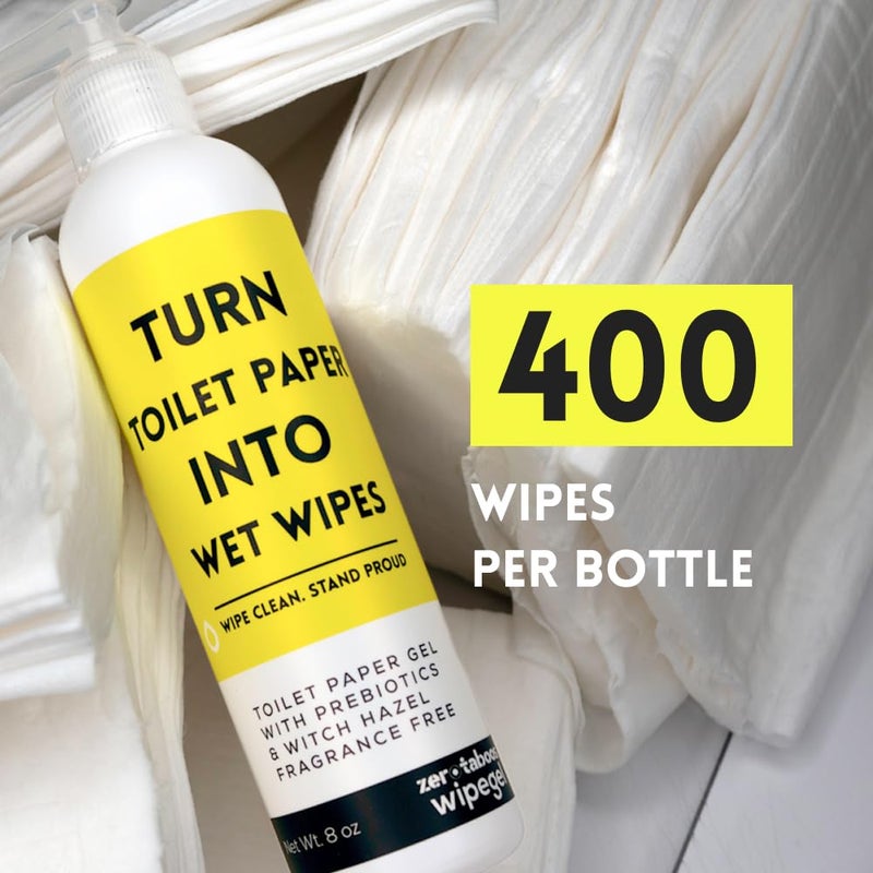 zerotaboos Wipegel | Witch Hazel Cleansing Gel with Prebiotics | Turns Toilet Paper into Gentle, Flushable Wipes | For Sensitive Skin & Daily Freshness | Up to 400 Uses | Fragrance-Free & Septic Safe - Image 3