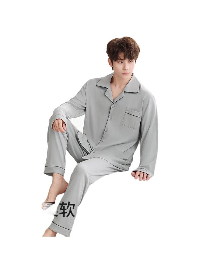 JOAE Ultra Soft Series Pure Cotton Men'S Pajamas Men'S Autumn And Winter Long Sleeve Long Pants Can Be Worn Outside Cardigan Home Wear Gray 2Xl - Image 1