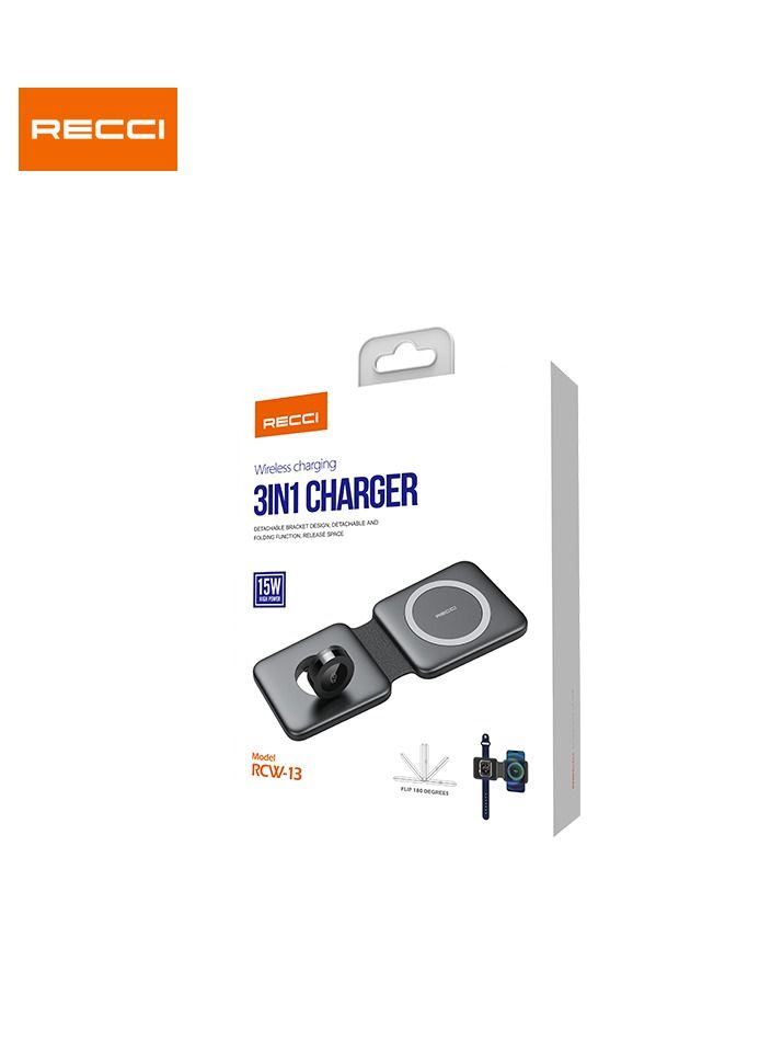 Recci RCW-13  3-in-1 Wireless Charger Black - Image 3