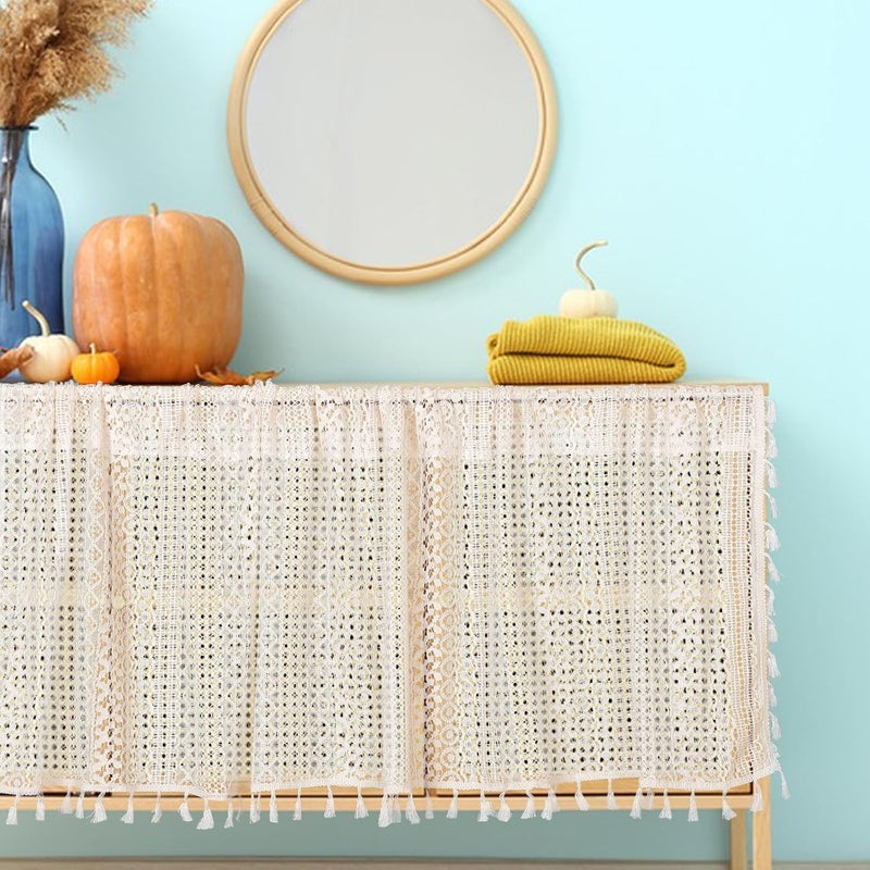 Ciieeo Lace Crochet Window Valance Sheer Kitchen Curtain Rod Pocket Half Curtain Dustproof Short Panel for Cabinet and Bathroom Window Treatment - Image 5