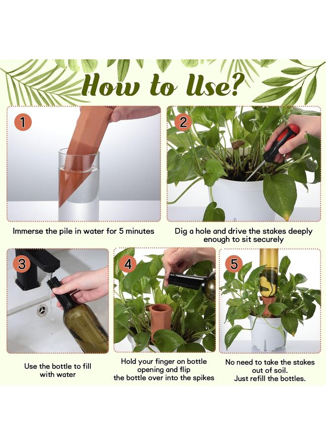 4PCS Plant Watering Devices Include Terracotta Self Watering Spikes and 26 OZ Plastic Bottles (Green and Terracotta) - Image 4