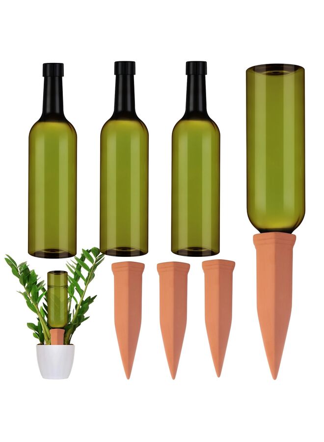 4PCS Plant Watering Devices Include Terracotta Self Watering Spikes and 26 OZ Plastic Bottles (Green and Terracotta) - Image 1