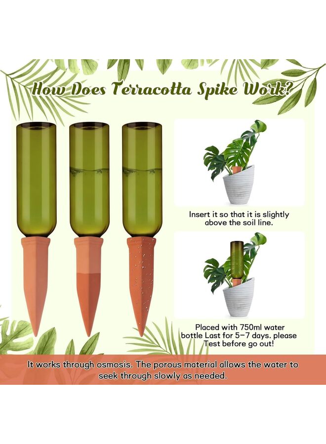 4PCS Plant Watering Devices Include Terracotta Self Watering Spikes and 26 OZ Plastic Bottles (Green and Terracotta) - Image 3