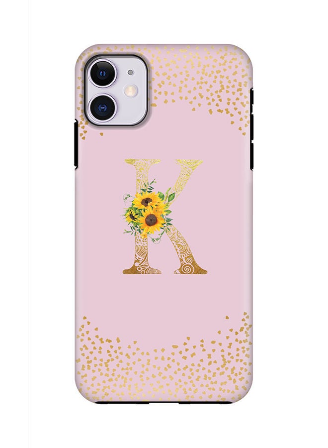 Stylizedd Monogram Tough Cover for Apple iPhone 11 Case Custom Initials Letter Floral Mandala Pattern Tough Pro Dual Layer hybrid PC inner TPU protection Alphabet- K (Pink) - Image 1