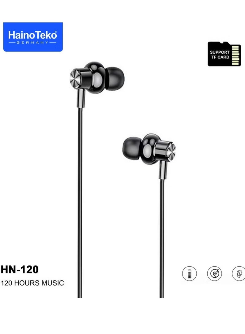 Haino Teko HN120 Bluetooth Neck Band with 120 Hours of Music, High Bass Sound Quality, Super Clear Mic, TF Card Support – Stylish Black, Perfect for Music, Calls, and Long-Lasting Use - Image 2